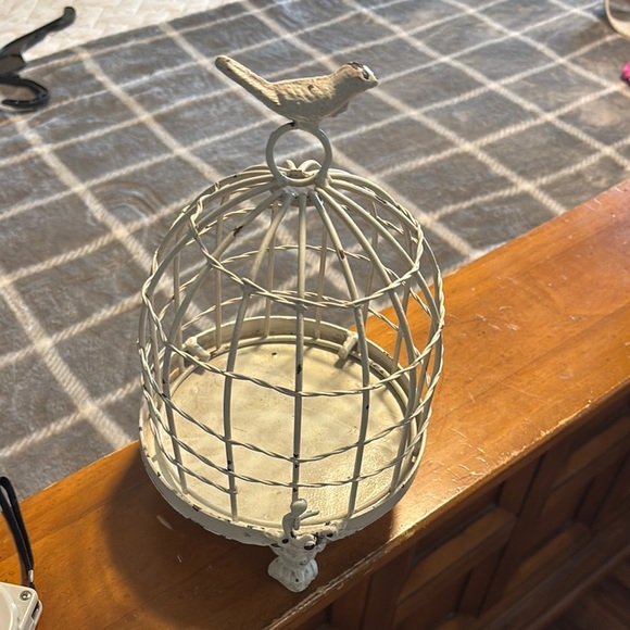 Decorative Cream Birdcage with Bird Accent - Picture 1 of 3